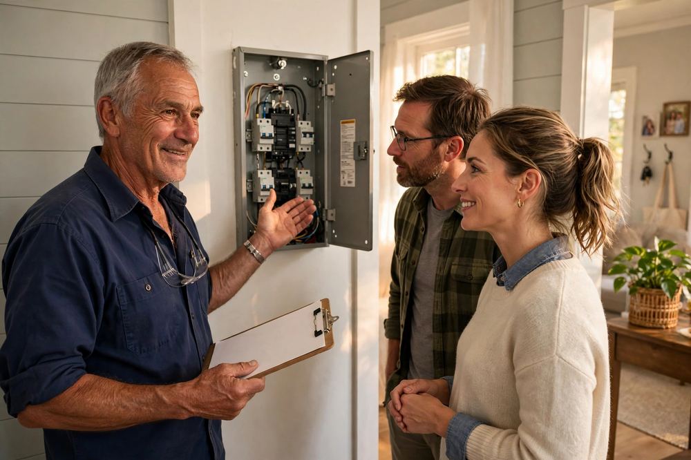 Delle Donne Electric shaking hands with a homeowner